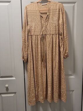 Boho Tie-Front Maxi Dress in Beige